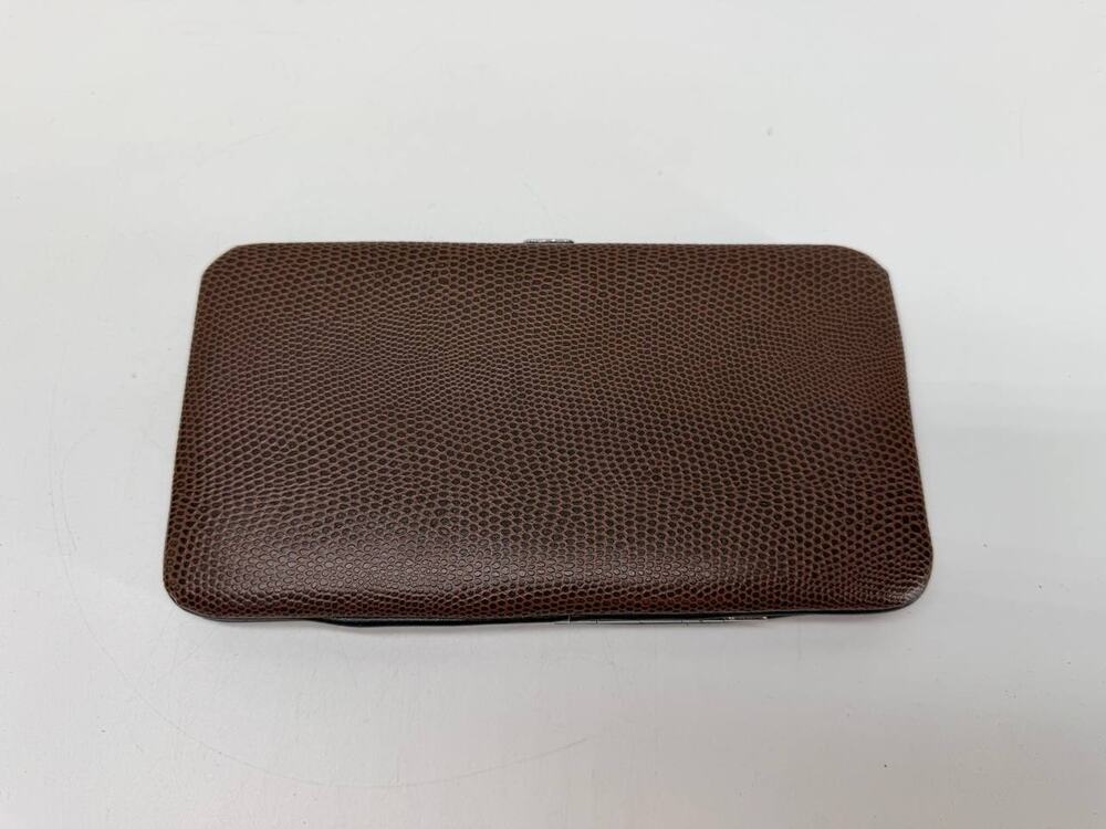 Chicastic Brown Faux Lizard Skin Hard Case Clutch Wallet Card Slots ID Window